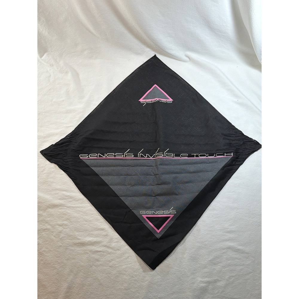 Vintage Genesis Band Bandana Black Pink Invisible Touch Logo 80s Rock Kerchief